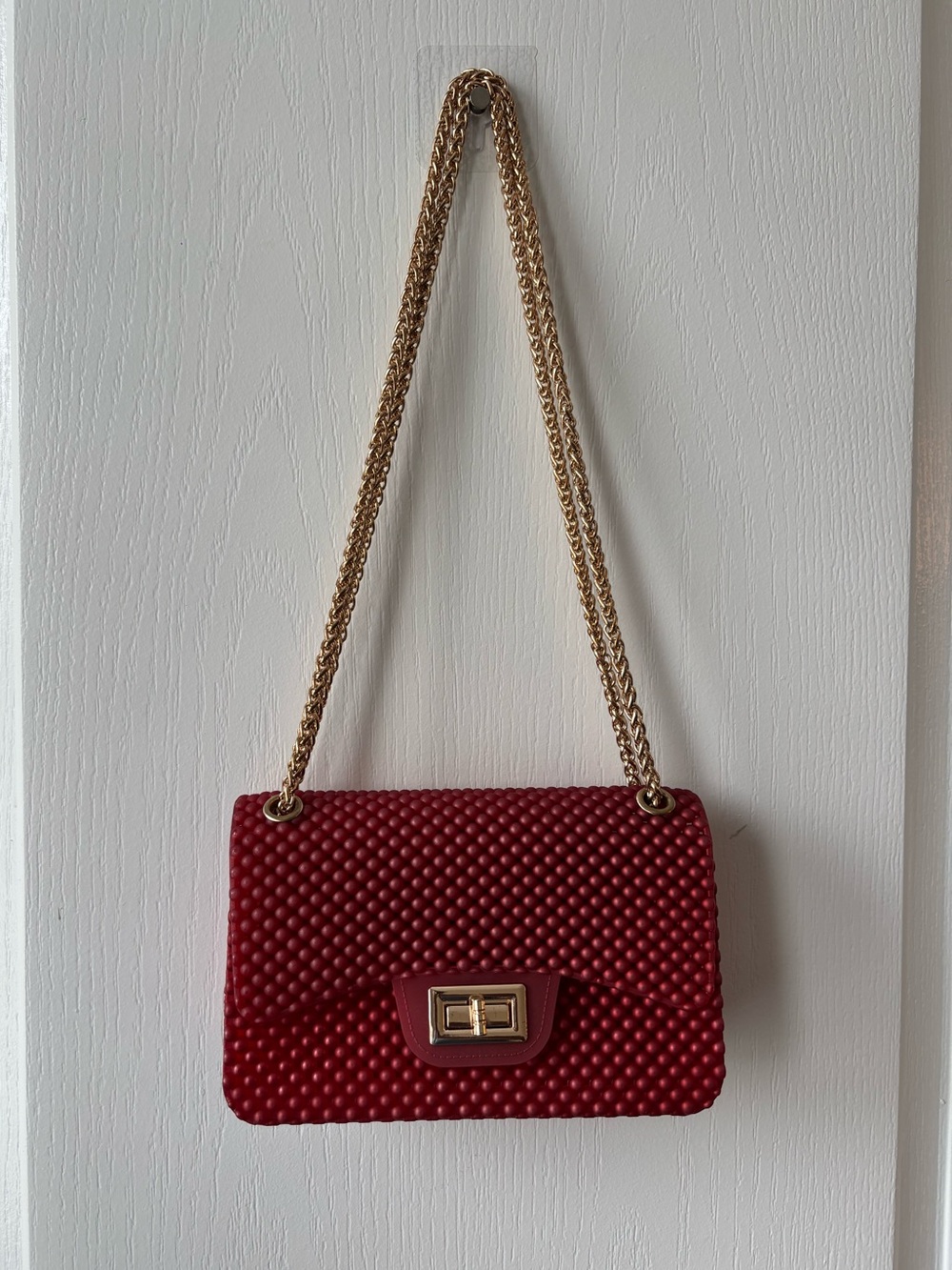 Classic Red Quilted Shoulder Bag with Gold Chain